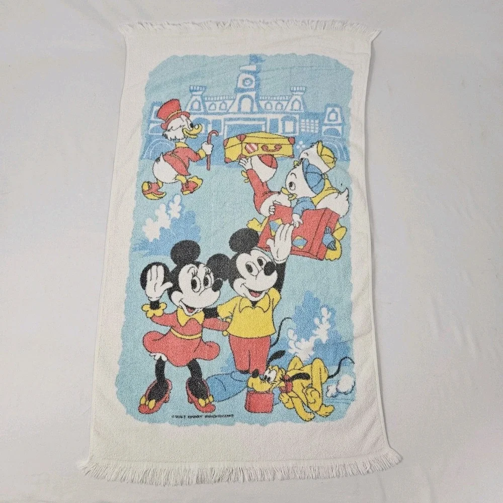 Vintage Disney Bath Towel Pacific Signature Mickey Mouse Minnie Donald Pluto USA